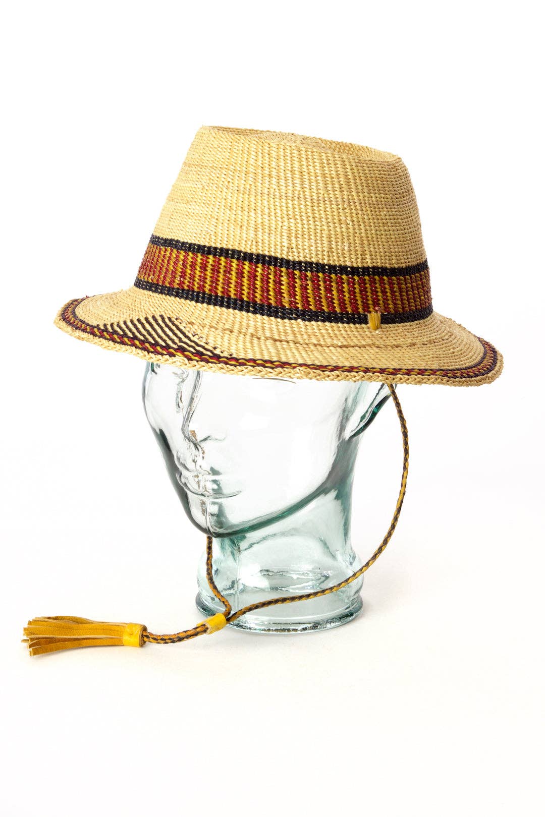 Short Brimmed Ghanaian Straw Hat with Leather Strap