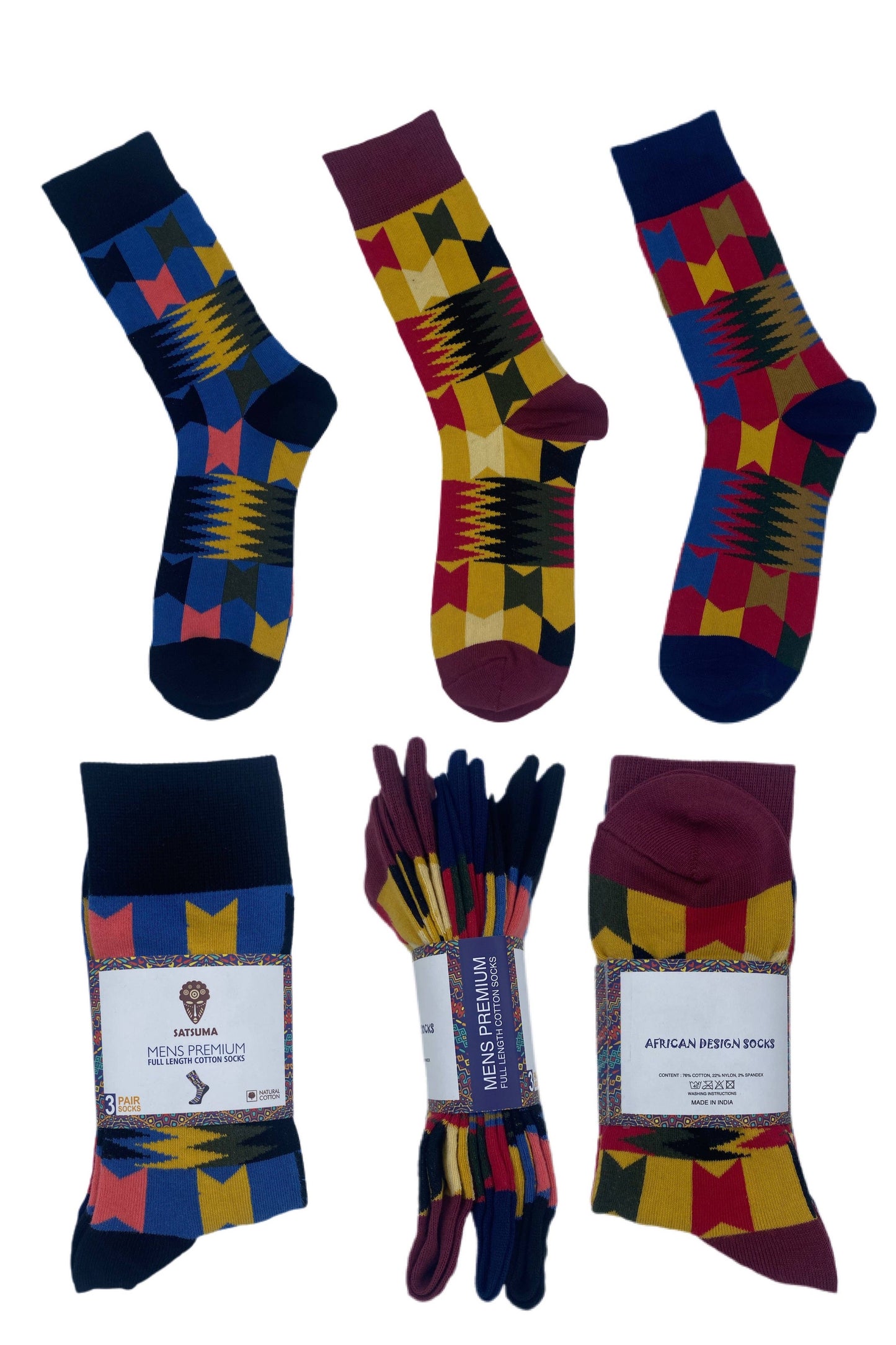 Unisex Kente Design Socks (Pack of 3 Pieces)