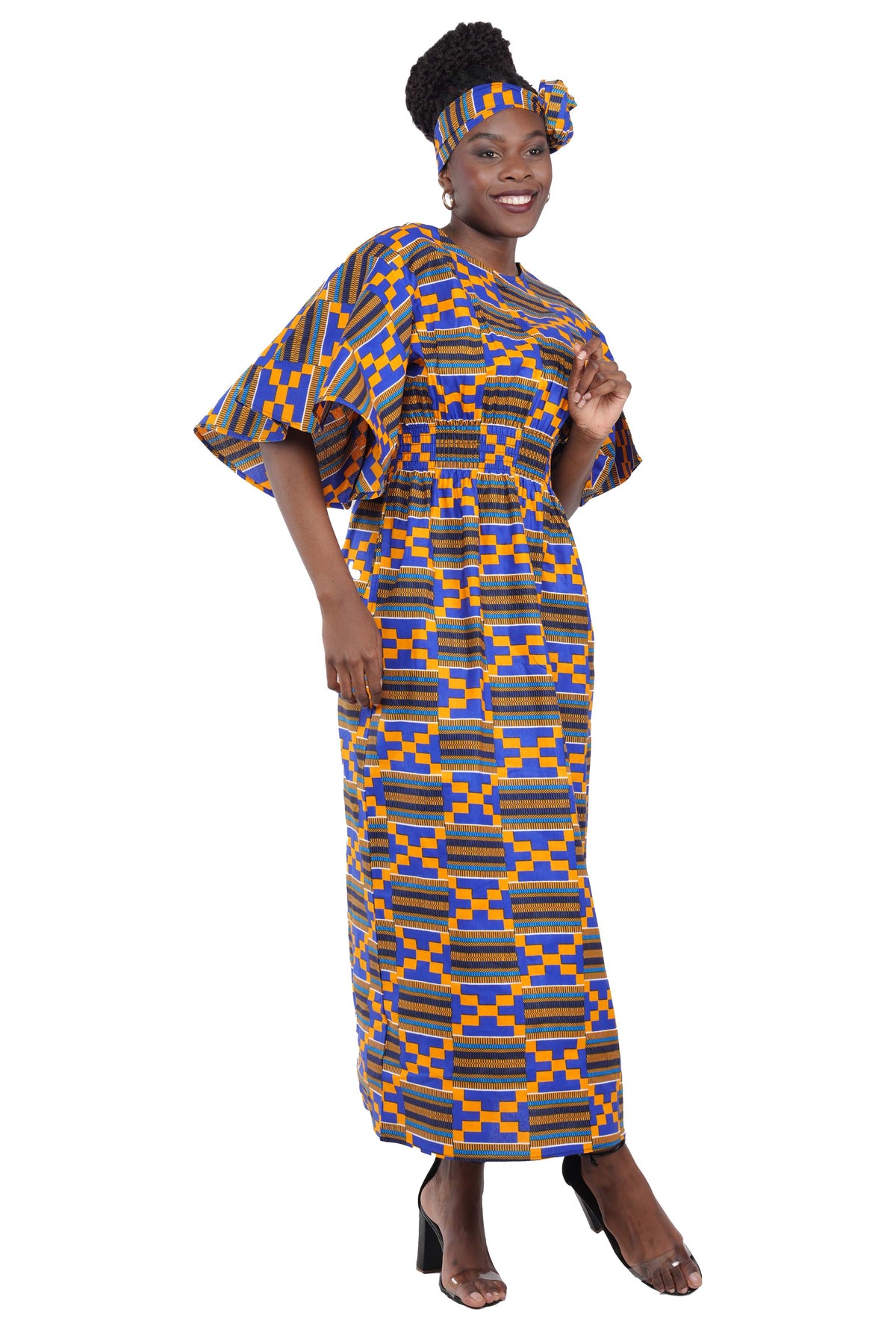 Long Maxi Dress Bell Sleeves & African Embroidered Dashiki Shirt