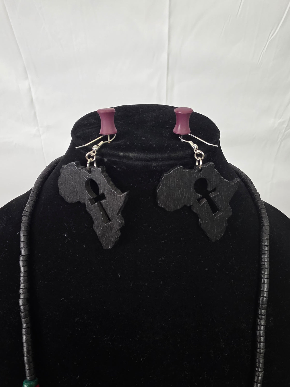 African Continent Wood Necklace Earring Set