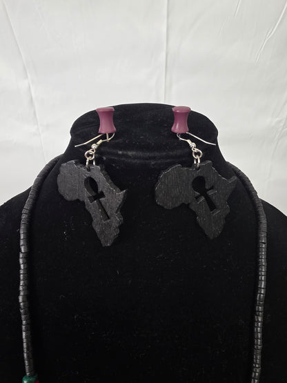African Continent Wood Necklace Earring Set