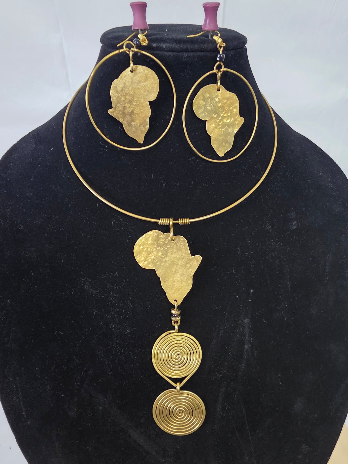 African Copper Continent Necklace Earring Set