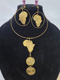African Copper Continent Necklace Earring Set