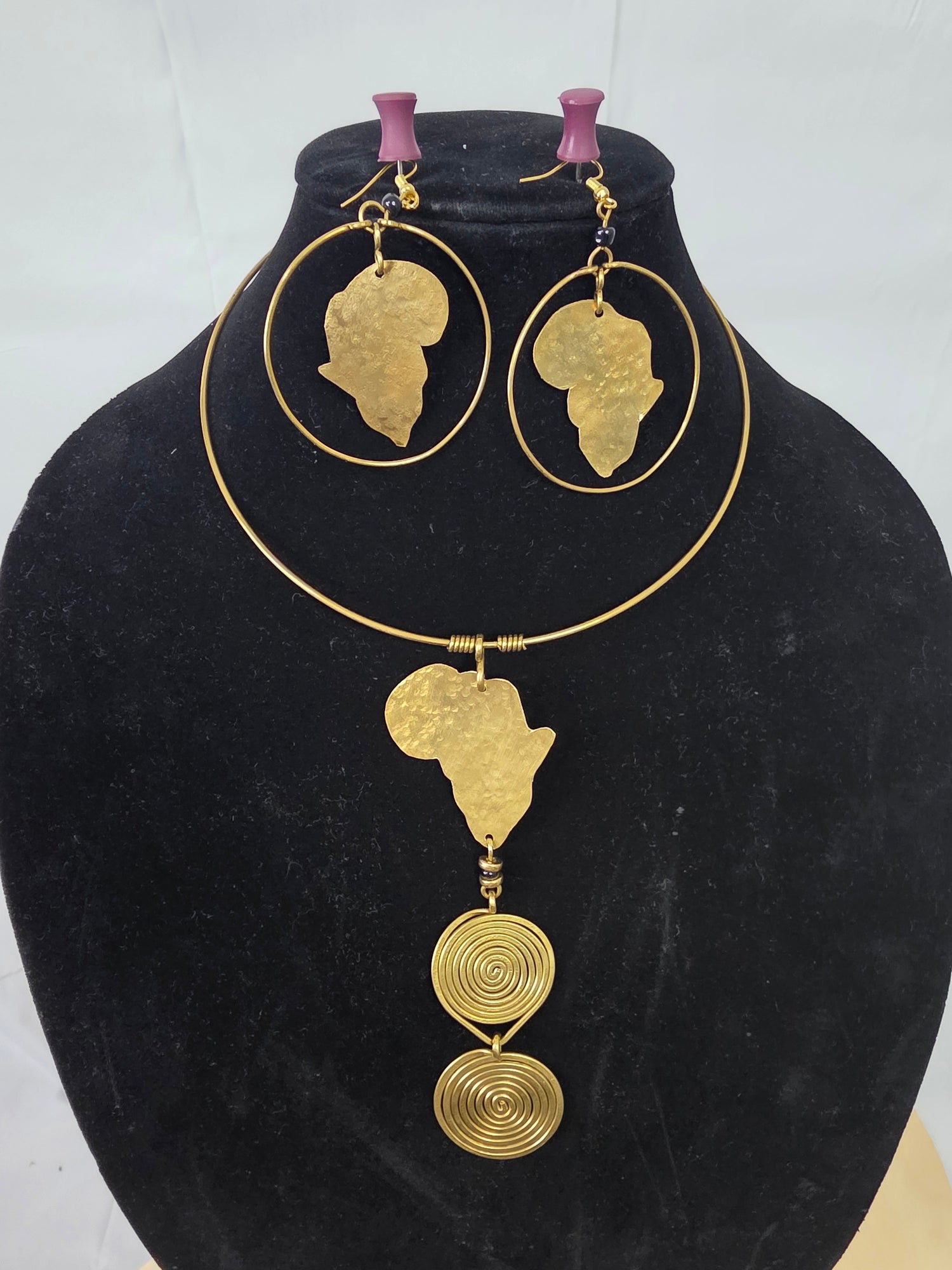 African Copper Continent Necklace Earring Set