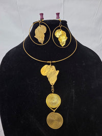 African Copper Continent Necklace Earring Set