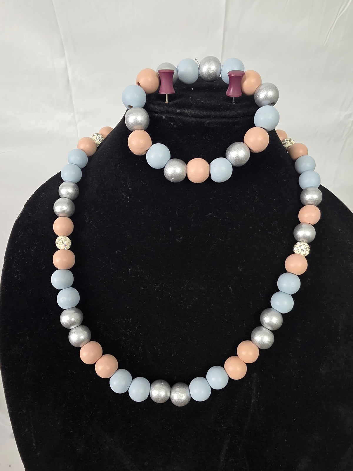 Beaded Pearl Necklace Bracelet Set