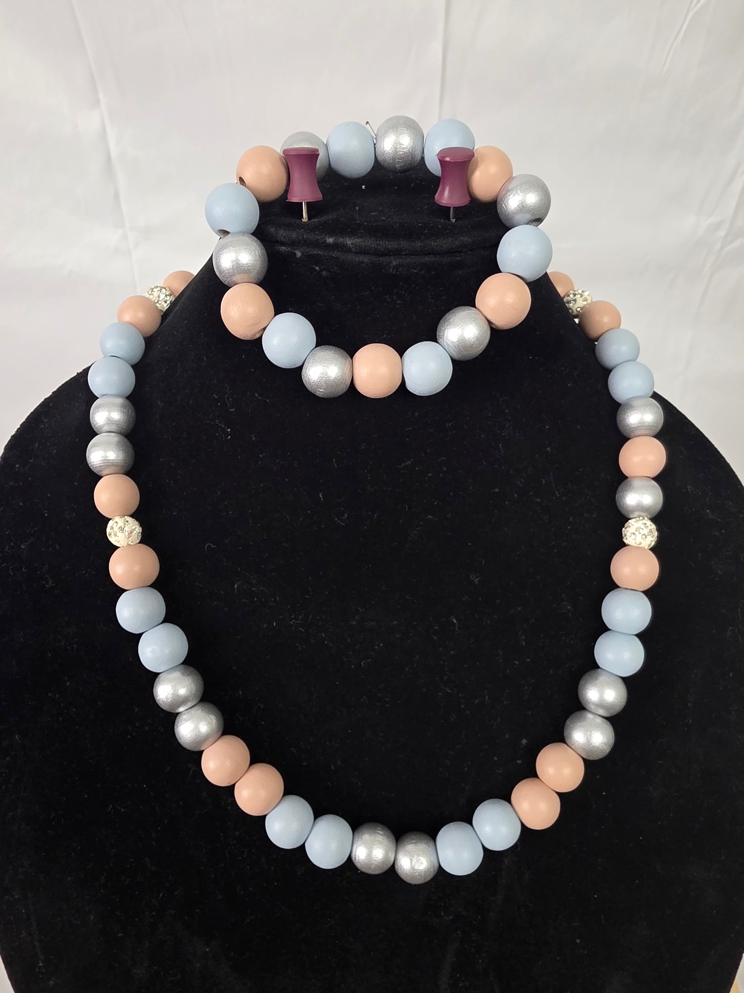 Beaded Pearl Necklace Bracelet Set