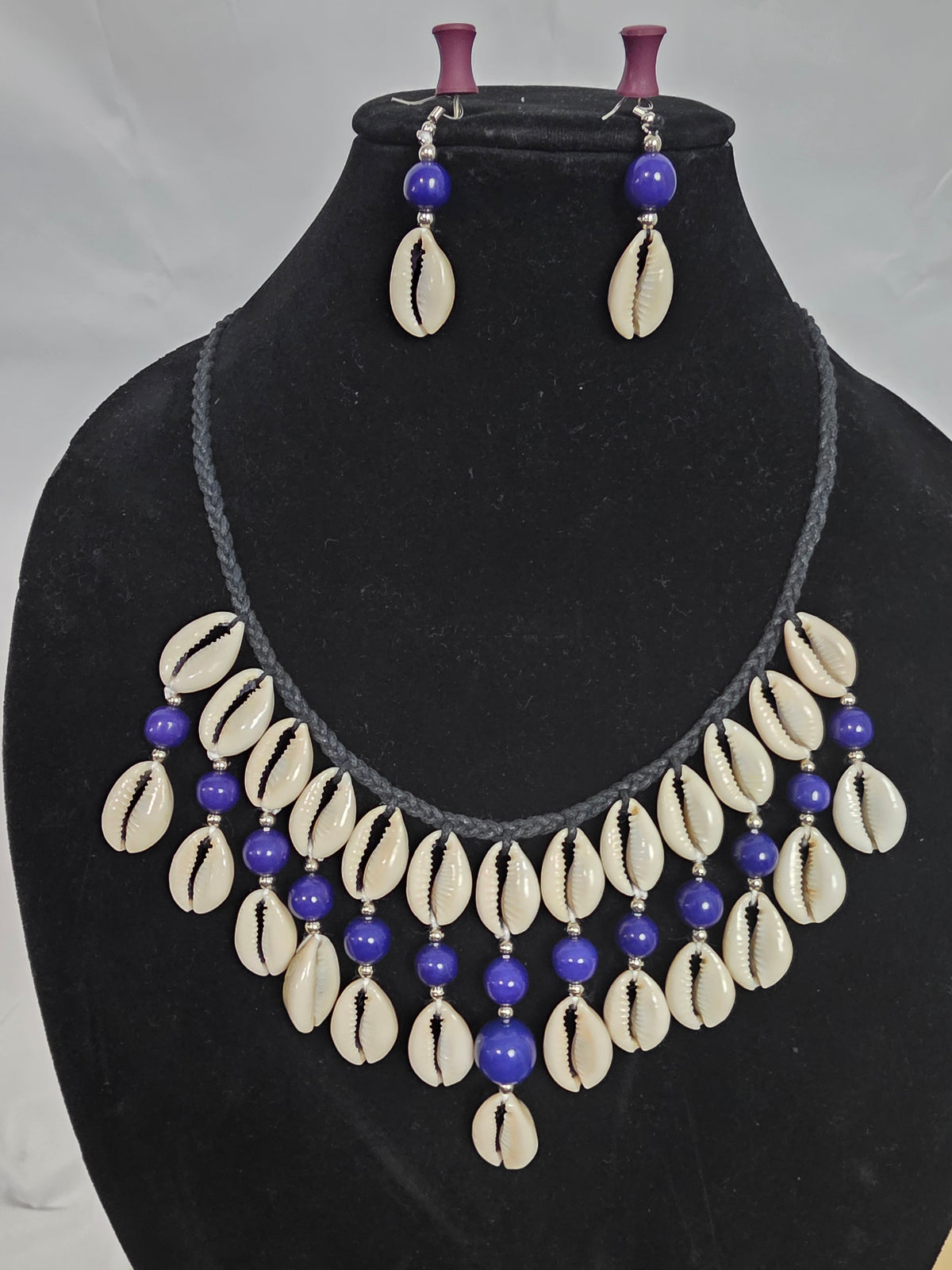 Blue Cowrie Necklace & Earring Set