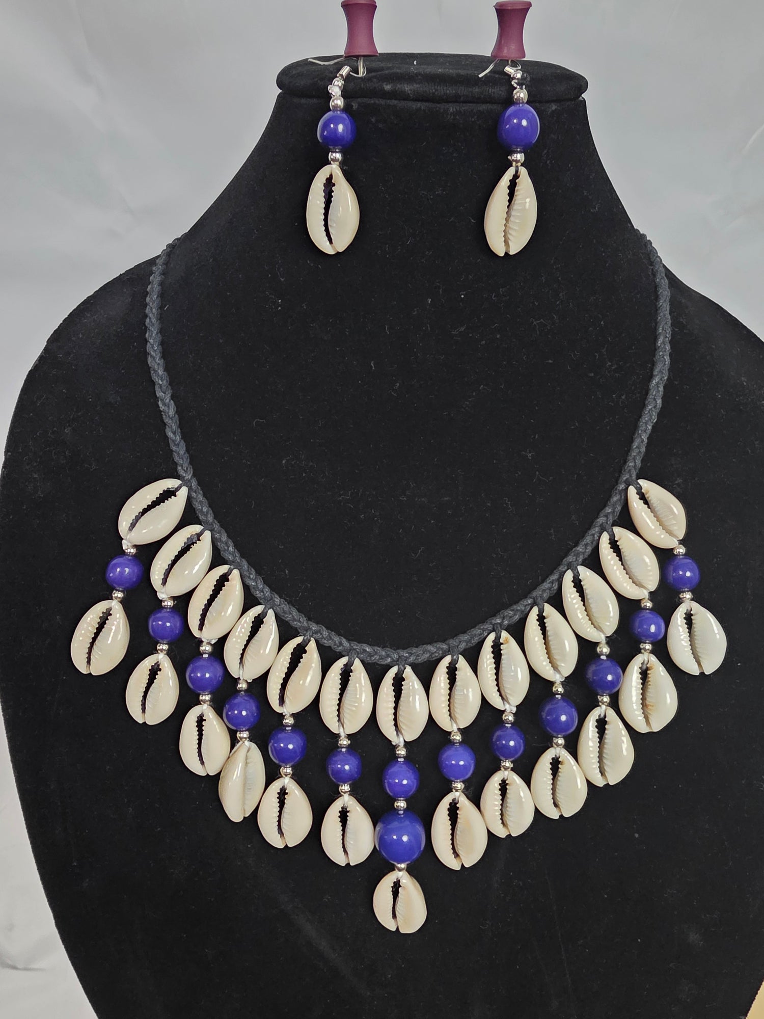 Blue Cowrie Necklace & Earring Set
