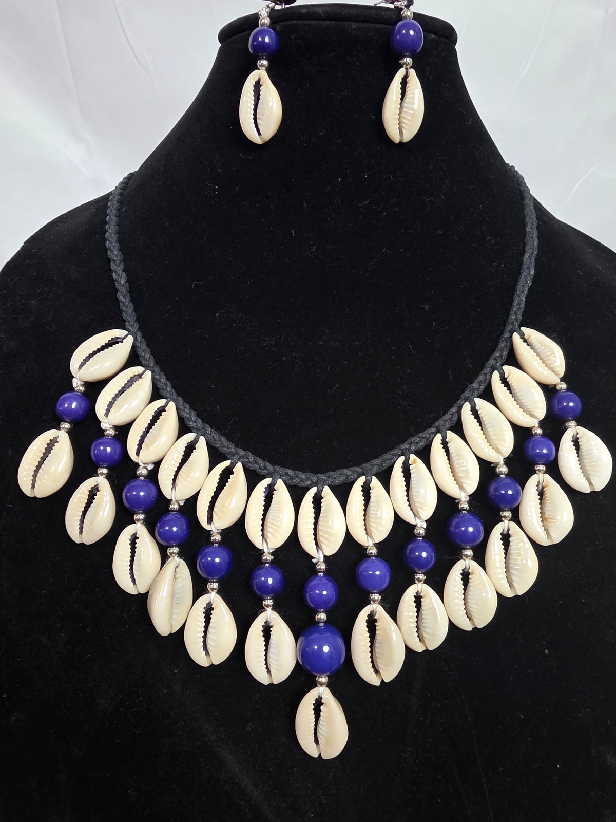 Blue Cowrie Necklace & Earring Set