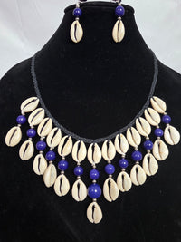 Blue Cowrie Necklace & Earring Set