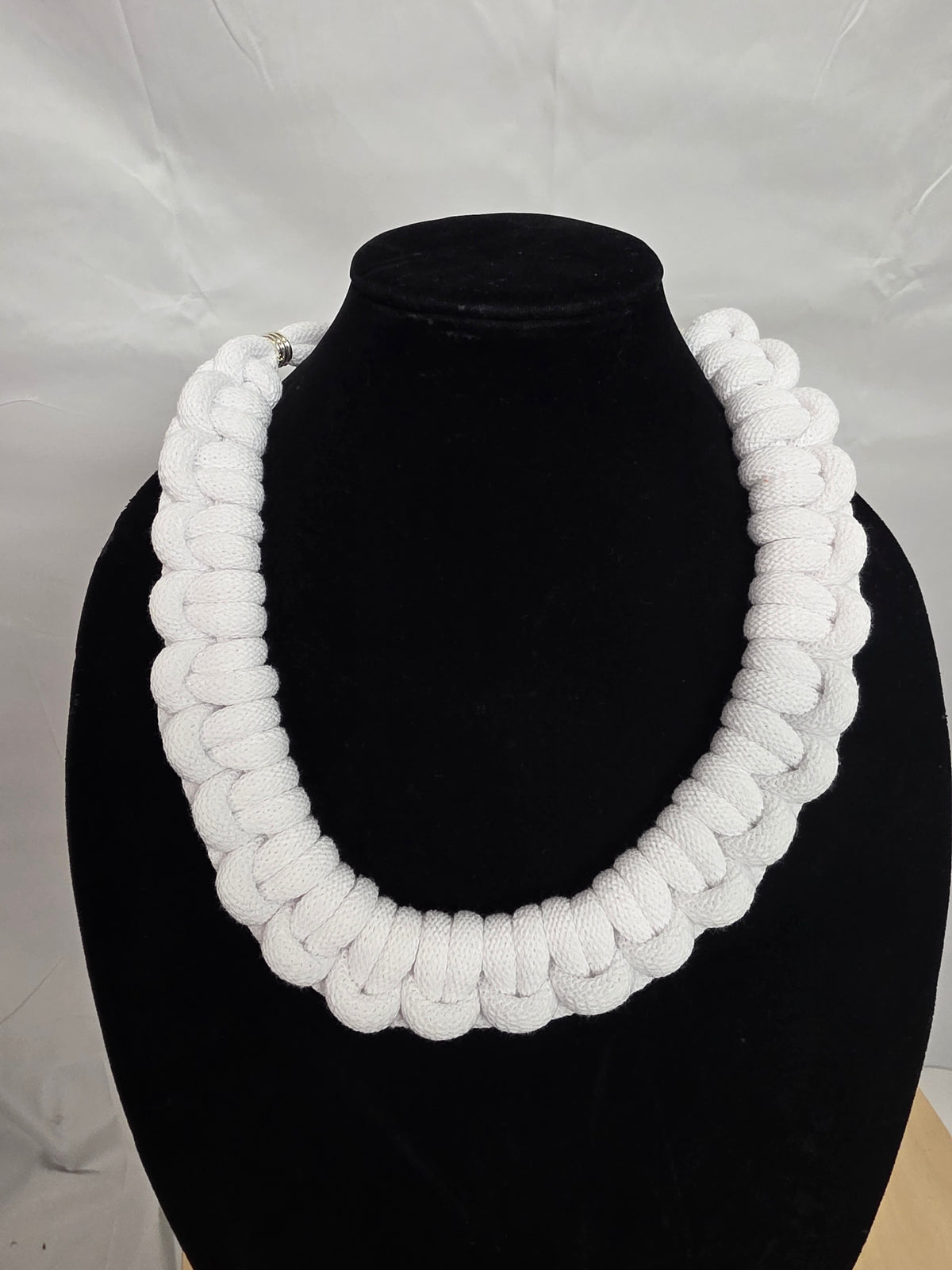 White Full Corded Macrame Necklace