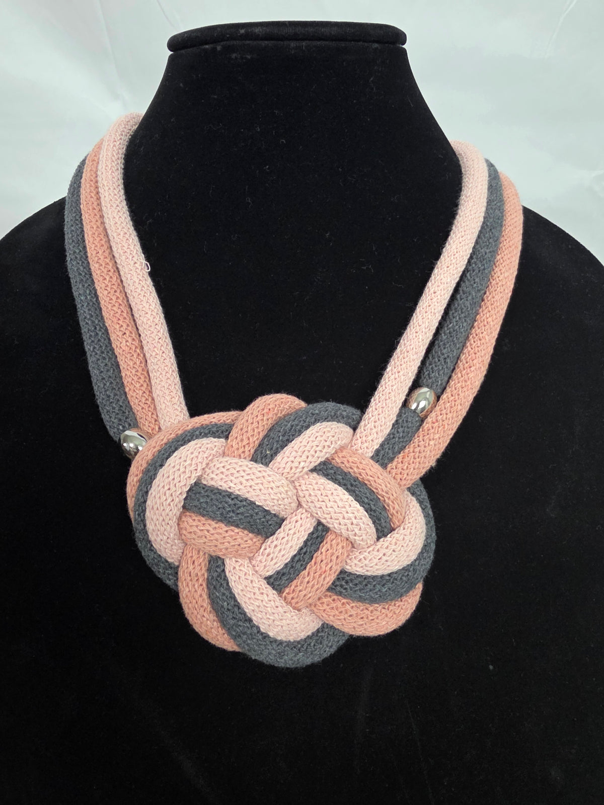 Pink Three-Toned Big Knot Macrame Necklace