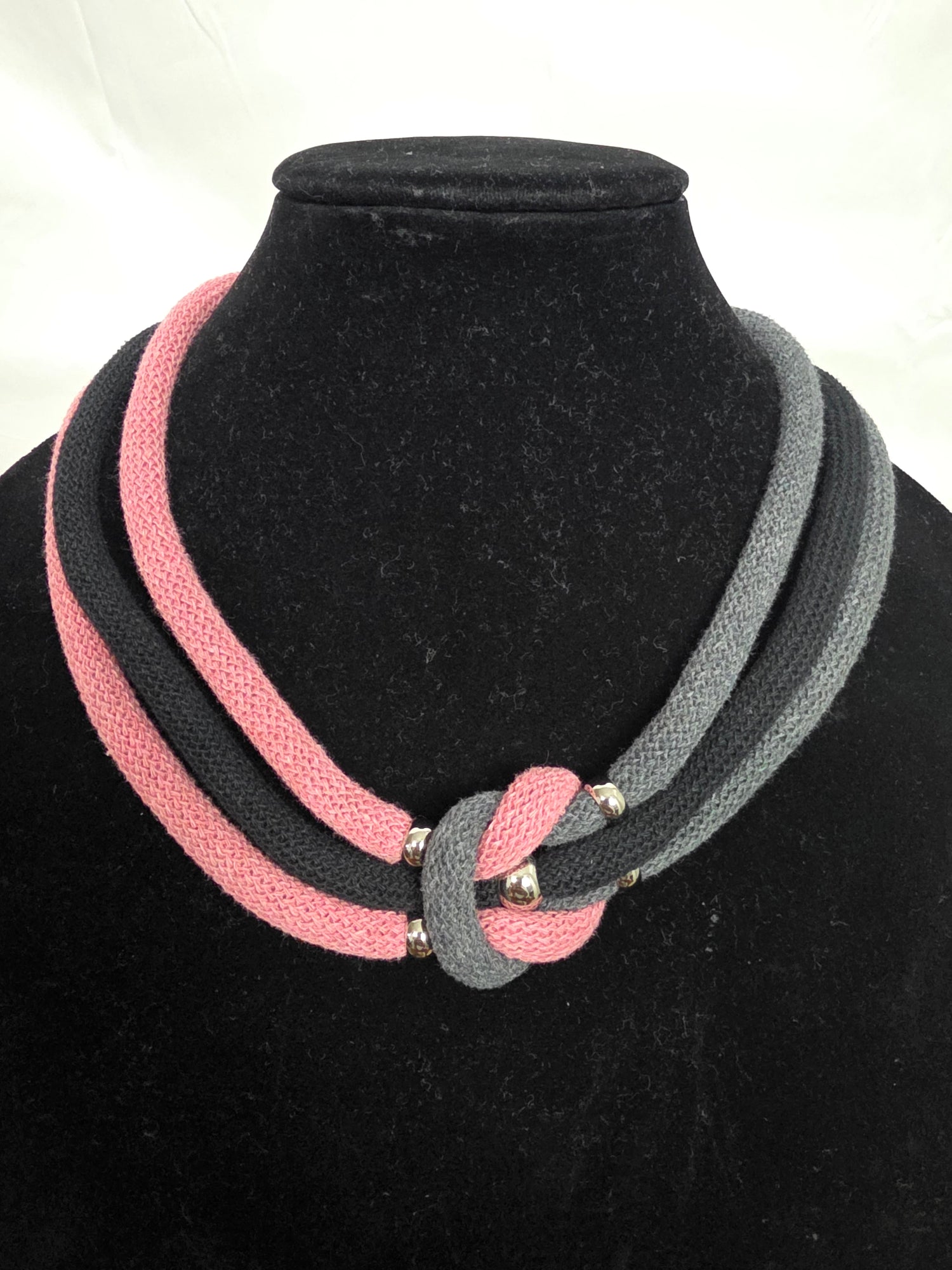 Pink Double Half Toned Knot Macrame Necklace