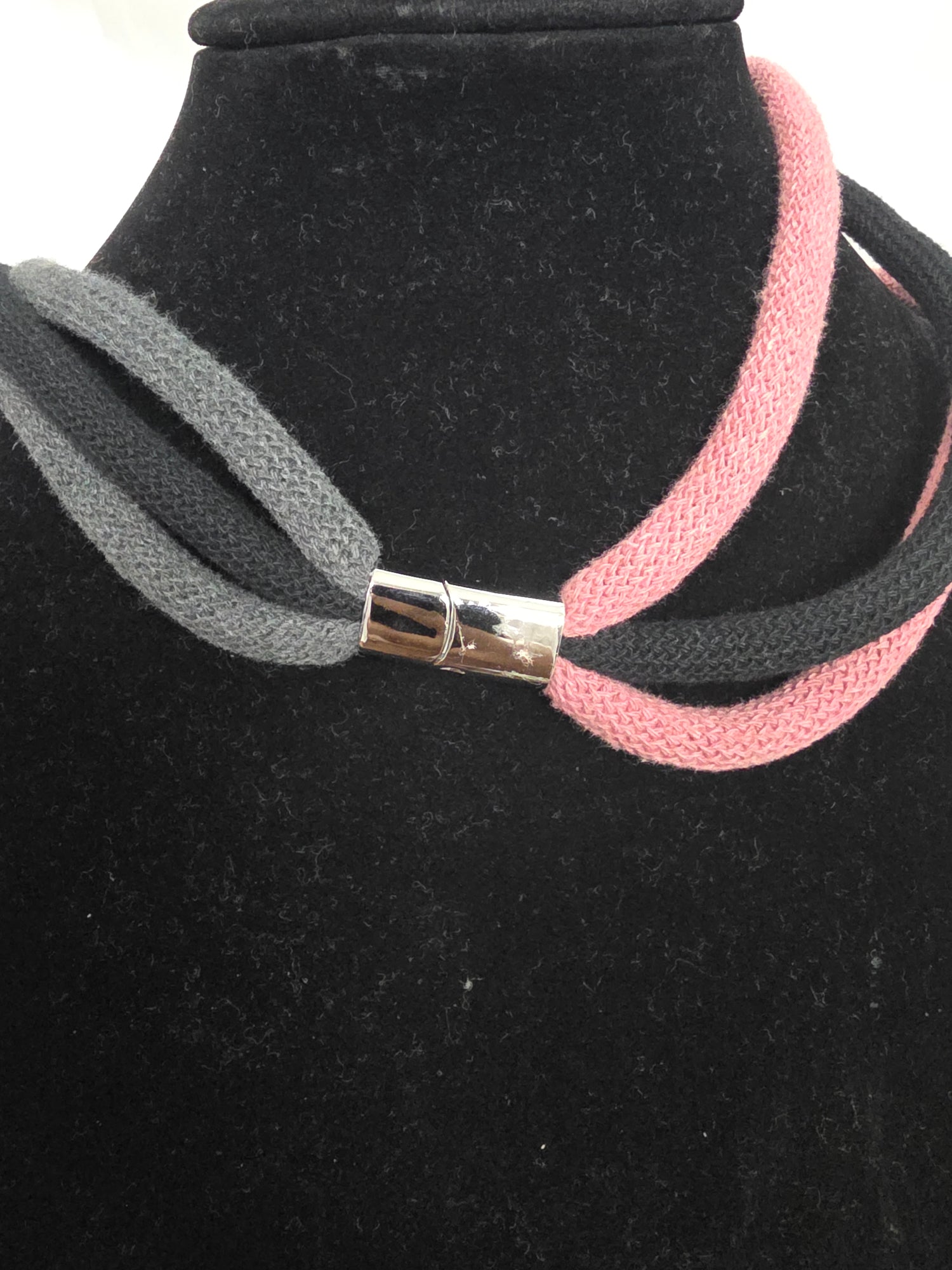 Pink Double Half Toned Knot Macrame Necklace