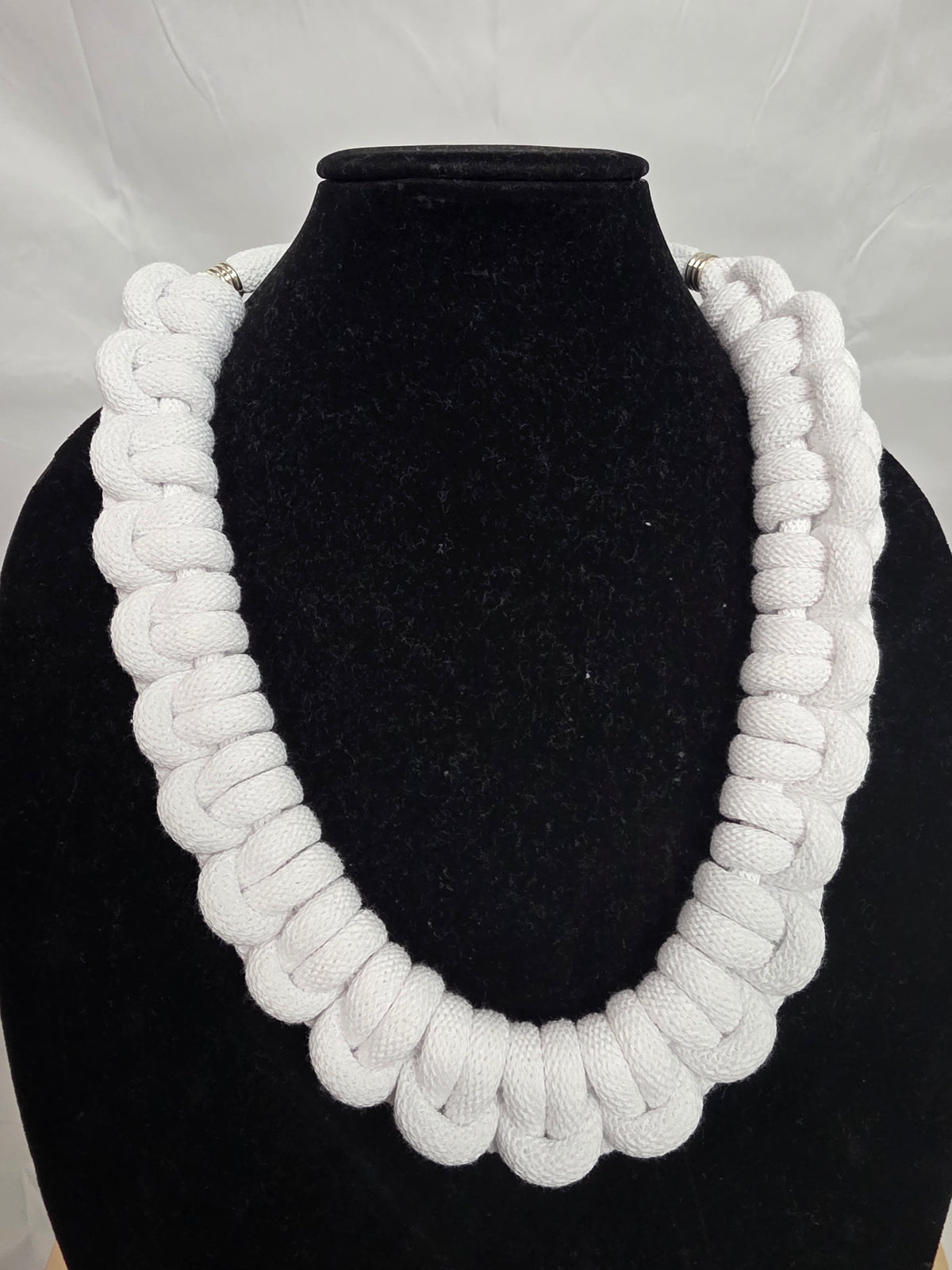 White Full Corded Macrame Necklace