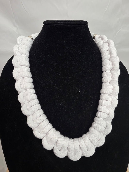 White Full Corded Macrame Necklace