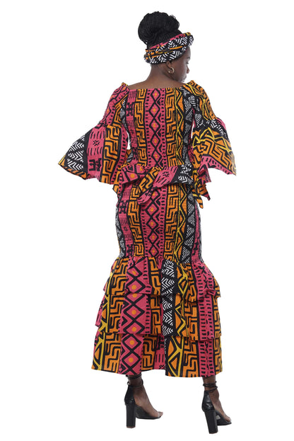 African Ankara Women Zig Zag Hem Top and Fish Tail Skirt Set