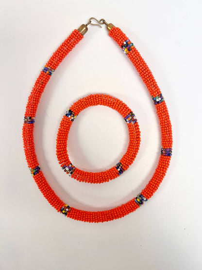 Maasai Necklace and Bracelet set, beaded