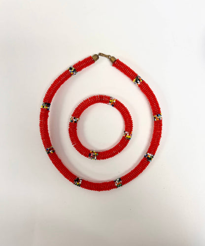 Maasai Necklace and Bracelet set, beaded