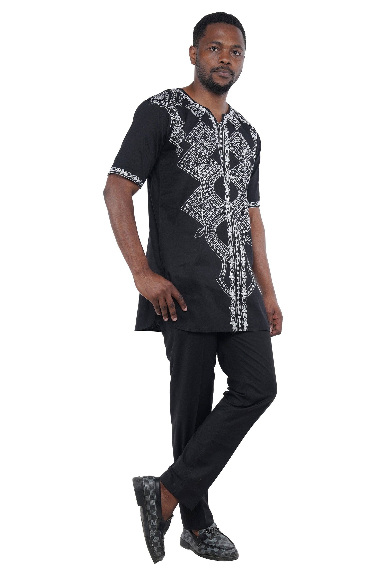 African Black and White Embroidered Shirt