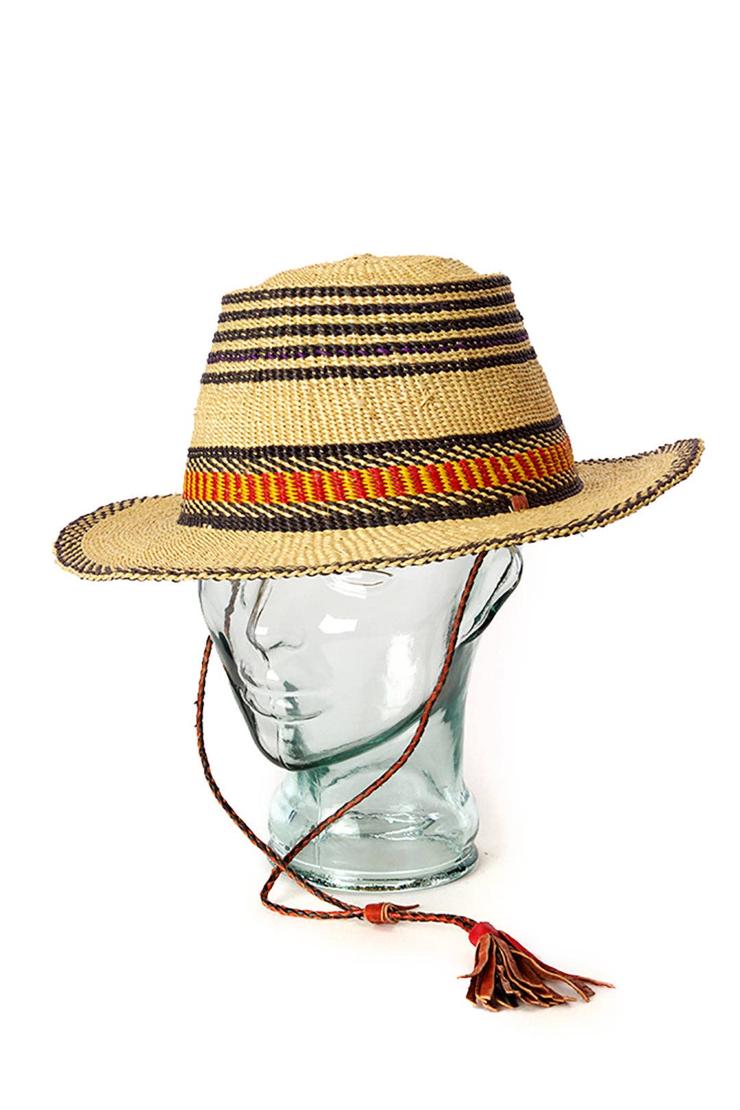 Short Brimmed Ghanaian Straw Hat with Leather Strap