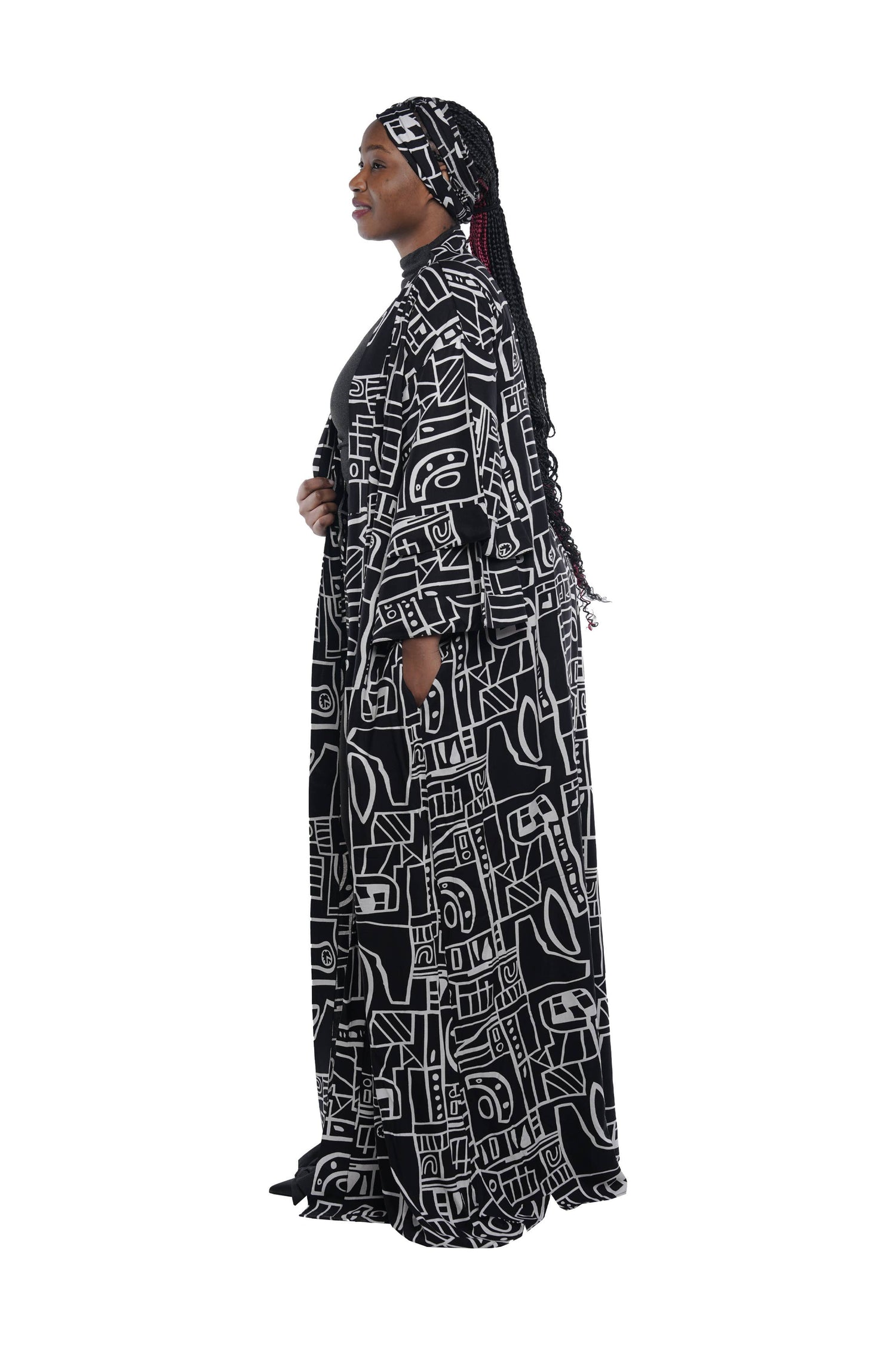 African Women Black Rayon Long Kimono Jacket | Robe | Duster