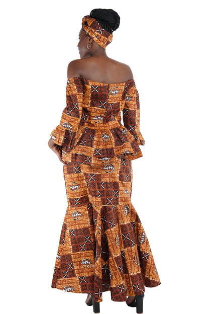 African Ankara women Off Shoulder Top & Fish Tail Skirt Set