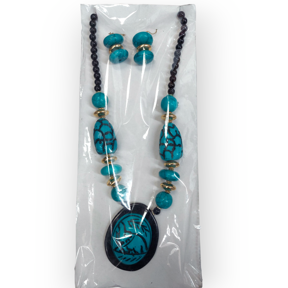 Necklace & Earrings Set / Crackle Elephant