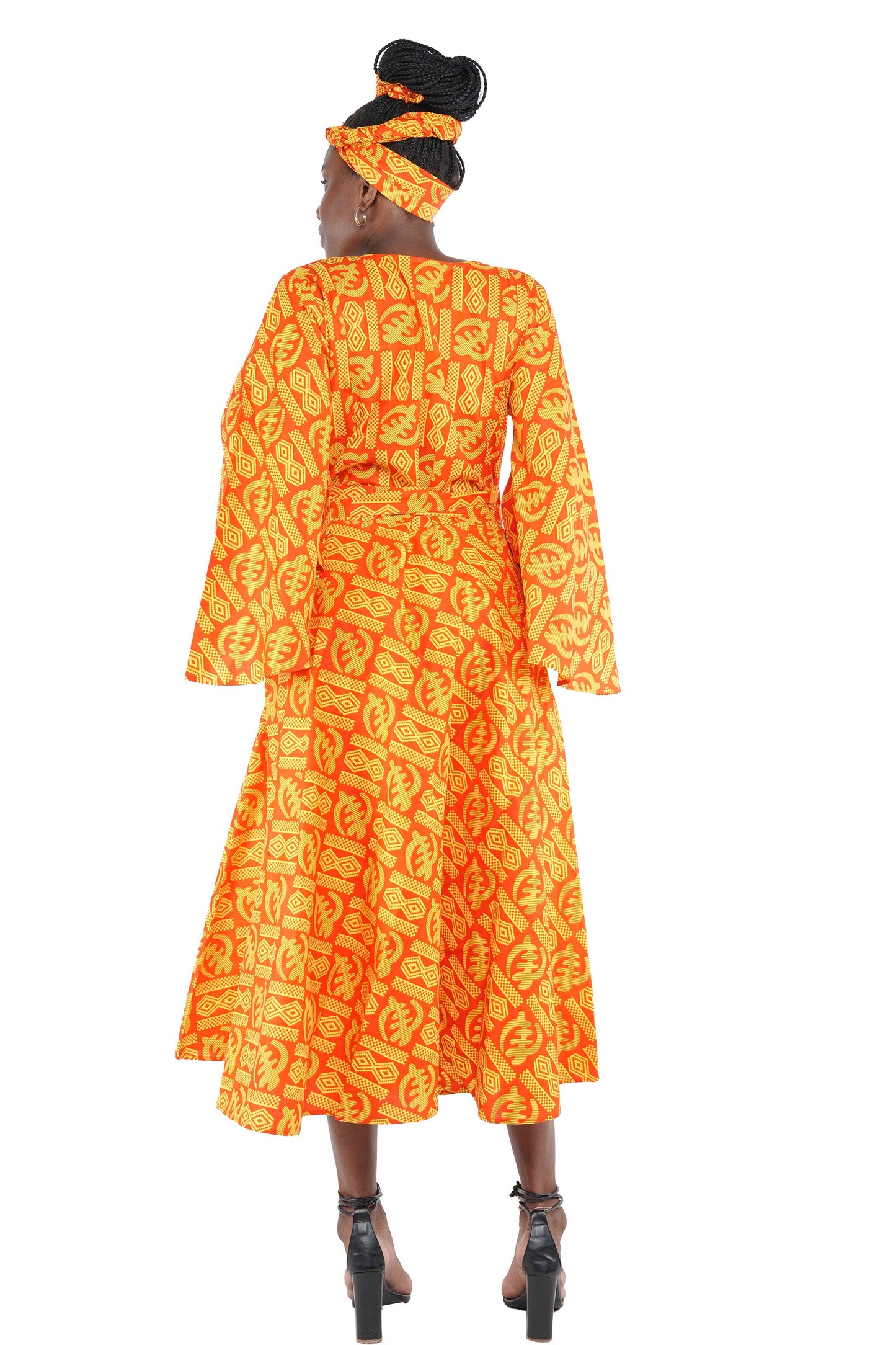 African Ankara Kente Women Long Wrap Dress With Wide Sleeves