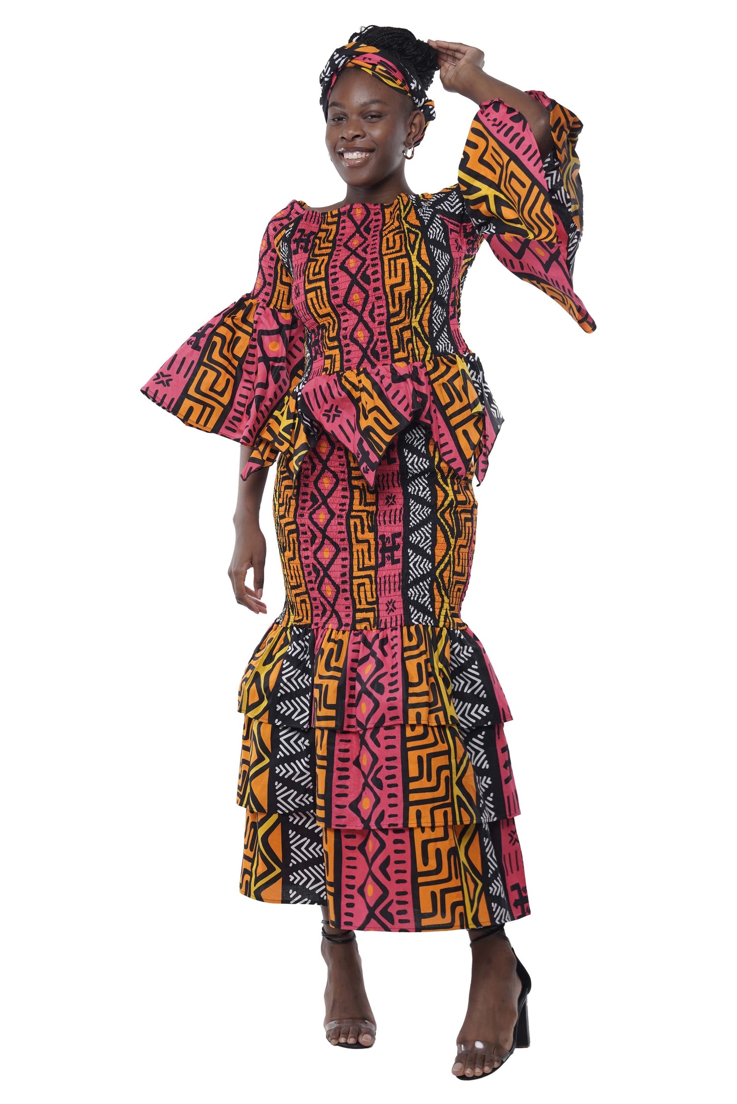 African Ankara Women Zig Zag Hem Top and Fish Tail Skirt Set