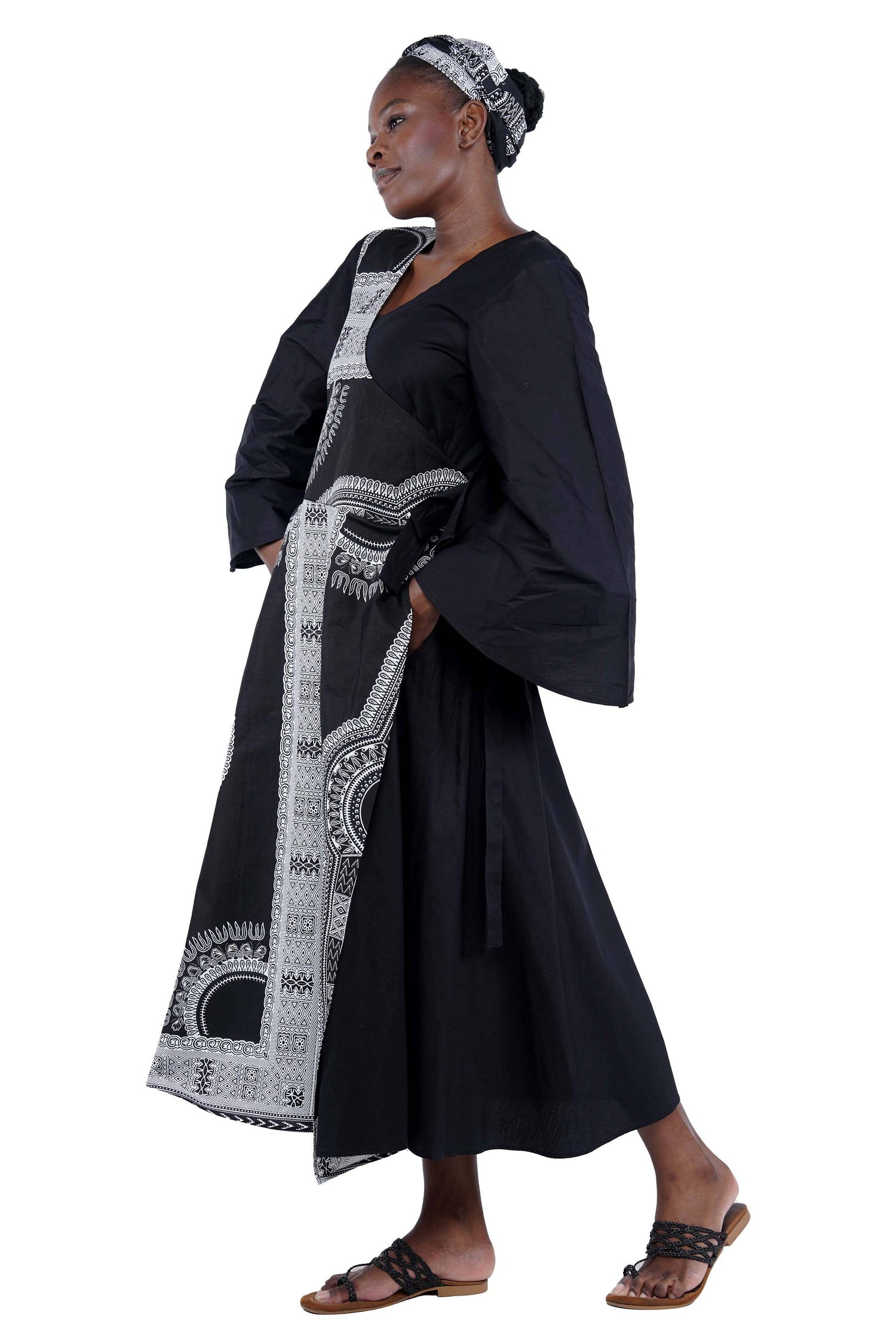 African Ankara Kente Women Traditional Trim Long Wrap Dress