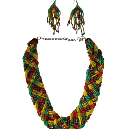Necklace & Earrings Set / Beaded - Rasta