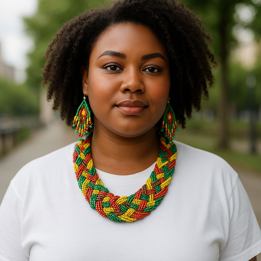 Necklace & Earrings Set / Beaded - Rasta