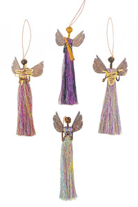 Rainbow Shimmer Banana Fiber & Thread Angel Ornament