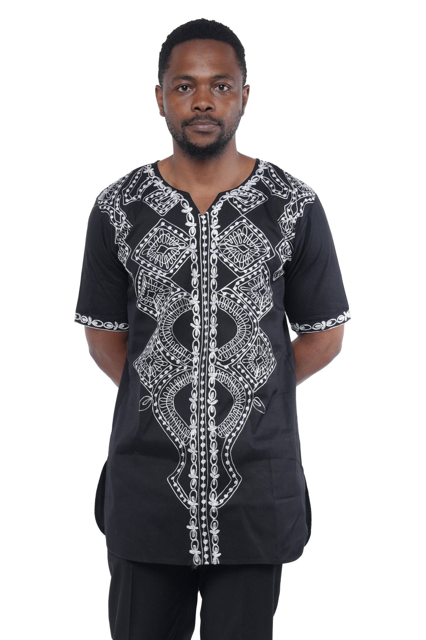 African Black and White Embroidered Shirt
