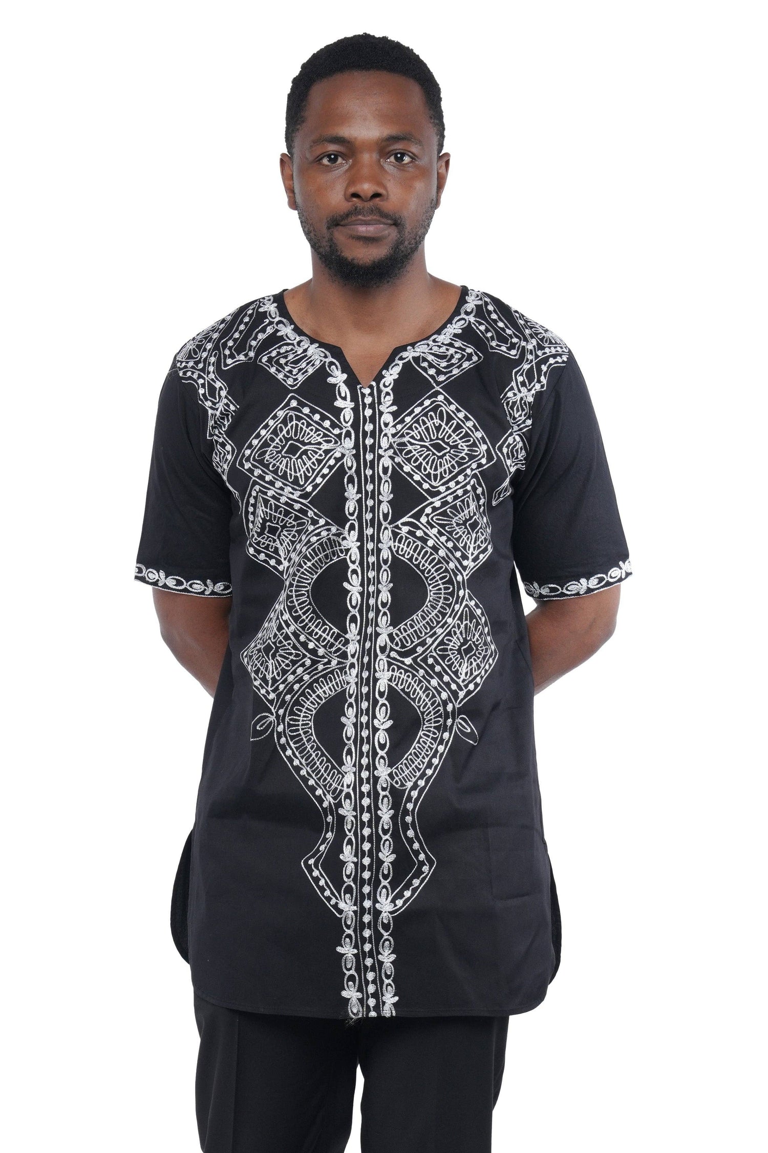 African Black and White Embroidered Shirt