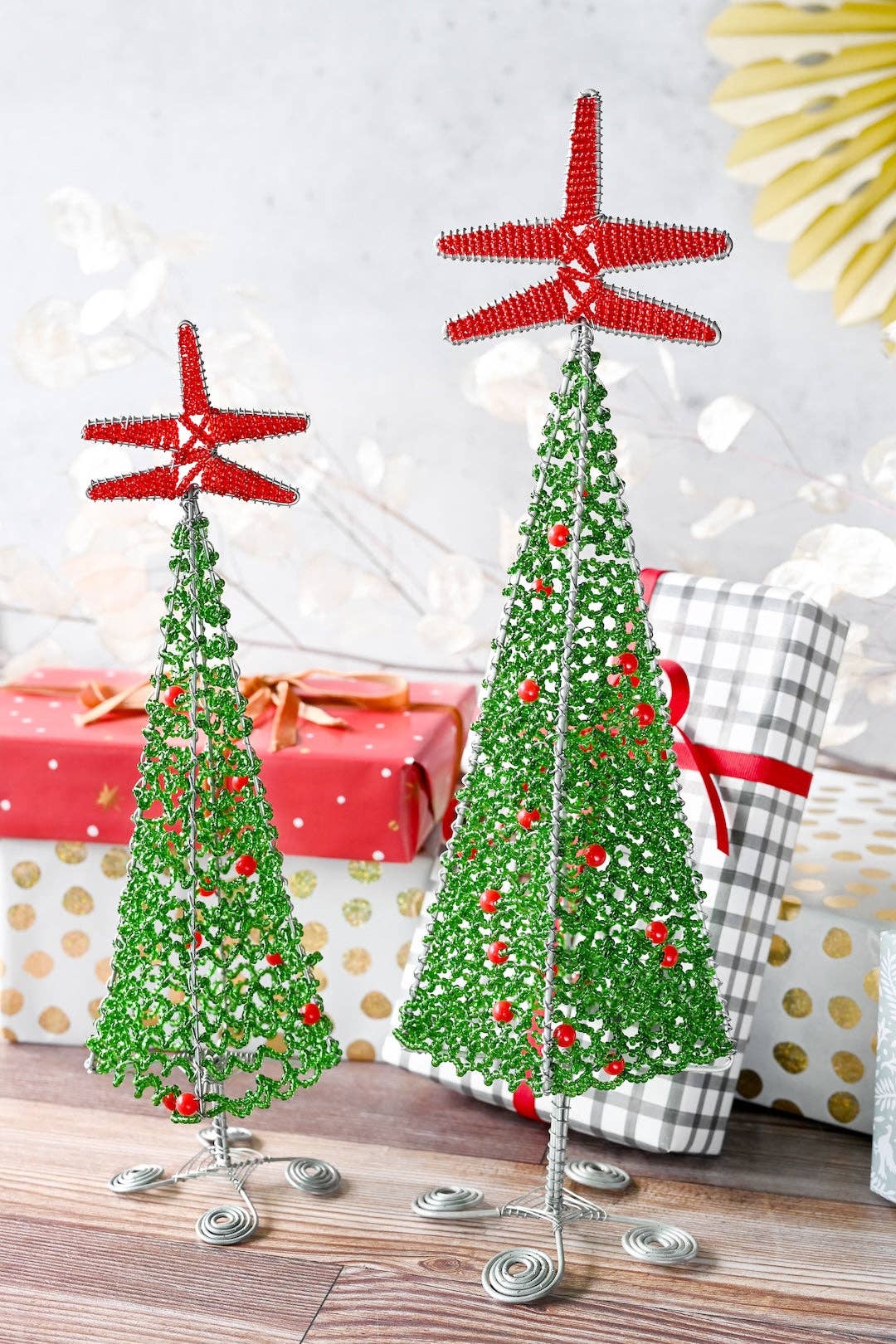 Beaded Wire Christmas Tree Sculpture - Small