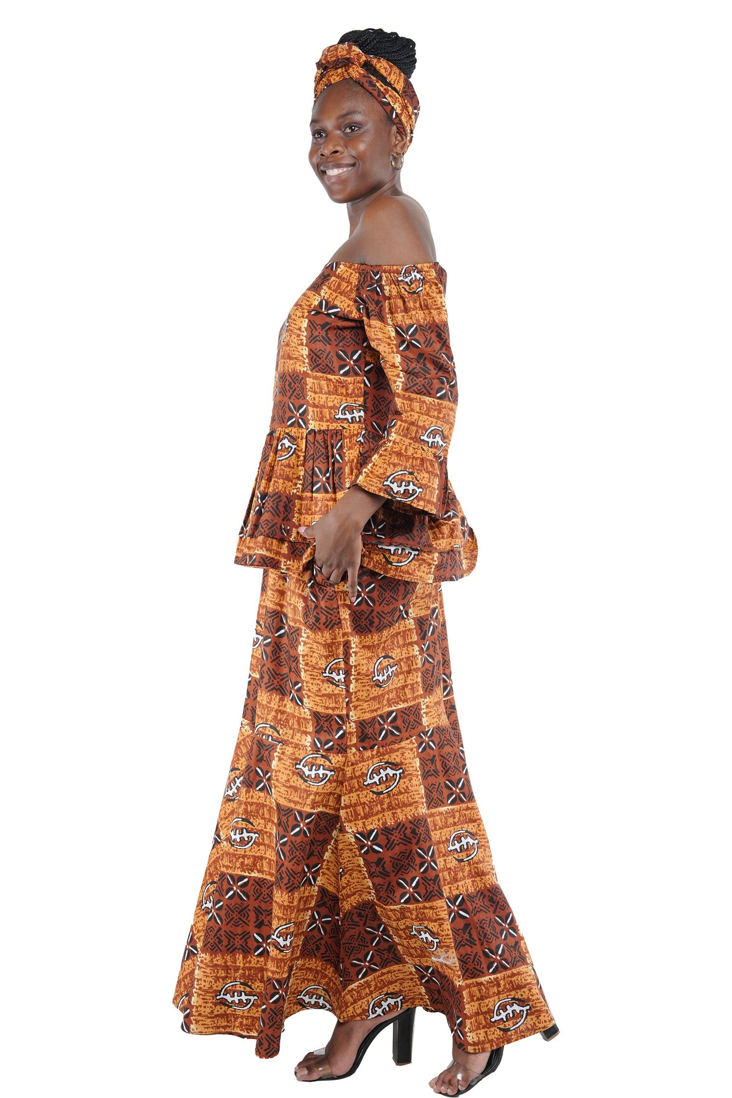 African Ankara women Off Shoulder Top & Fish Tail Skirt Set