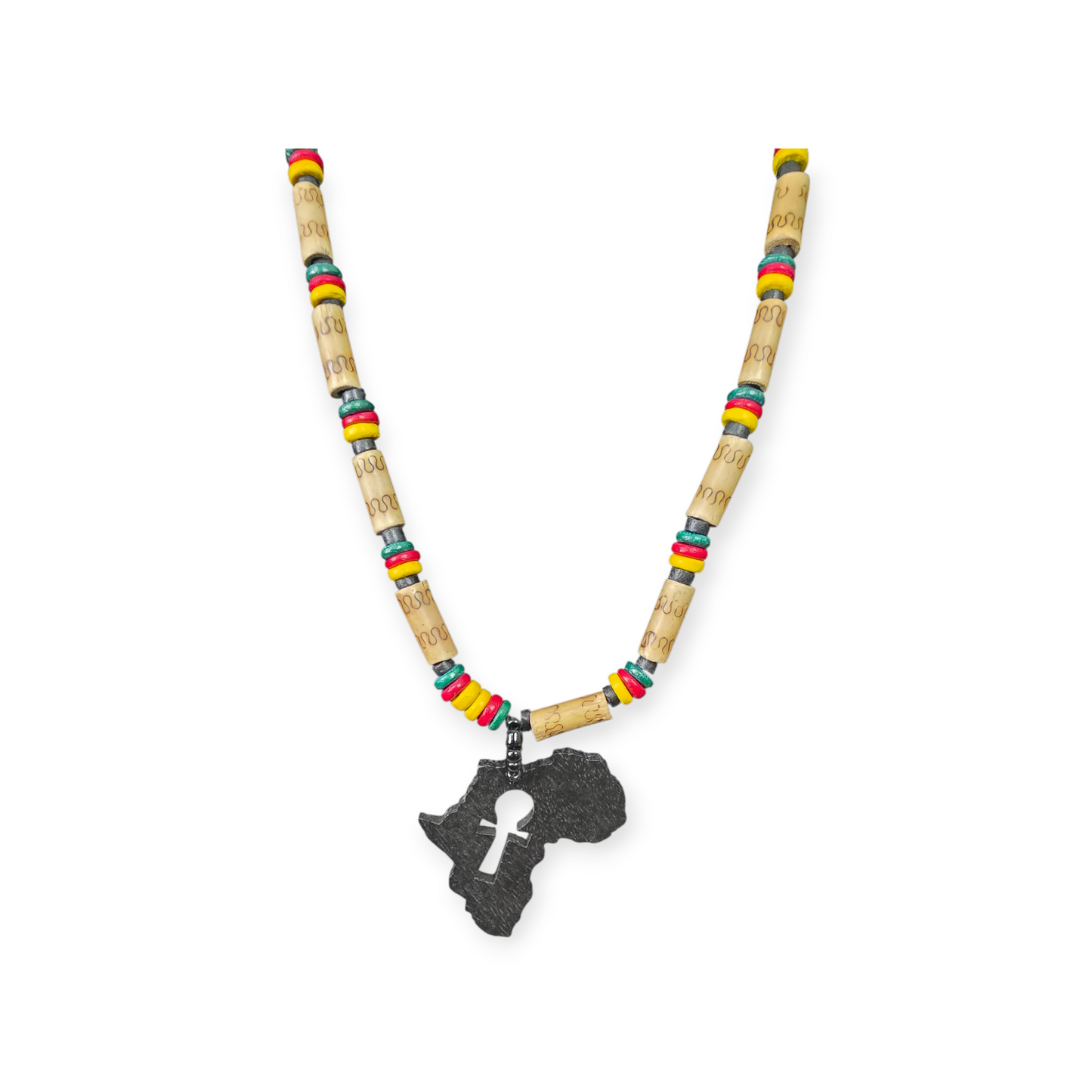 African Continent Wood Necklace Earring Set