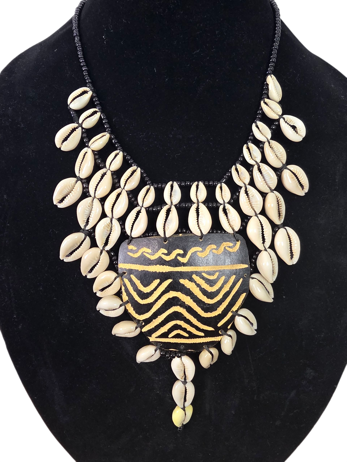 Elaborate Cowrie Shell Wooden Necklace