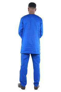 African Ankara Kente Men's Royal Blue Two Piece Pant Set