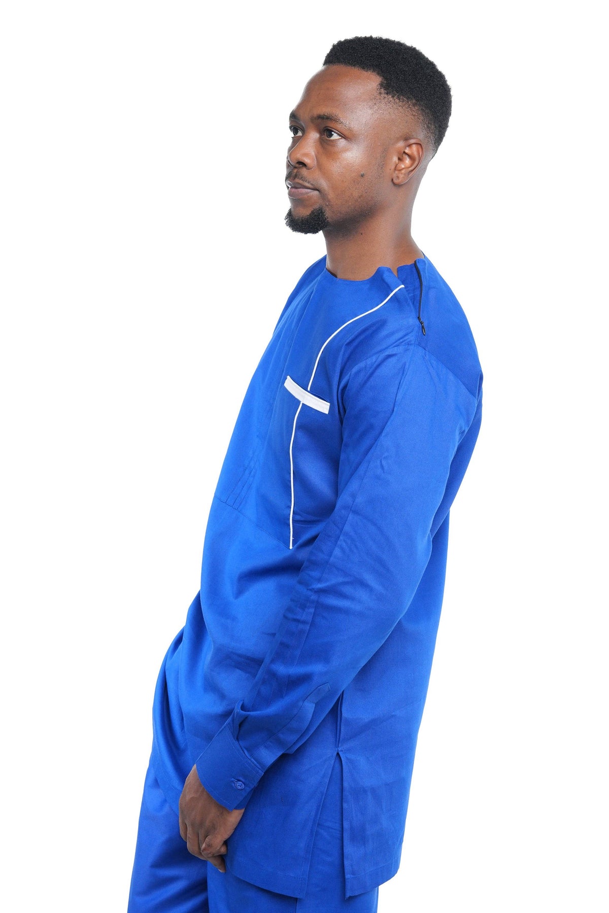 African Ankara Kente Men's Royal Blue Two Piece Pant Set