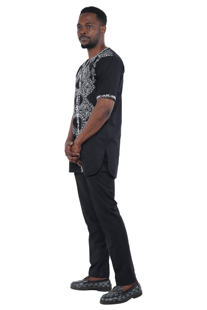 African Black and White Embroidered Shirt