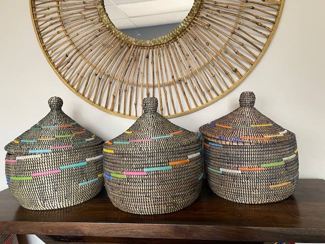 Lidded Basket, Assorted sweet grass, small