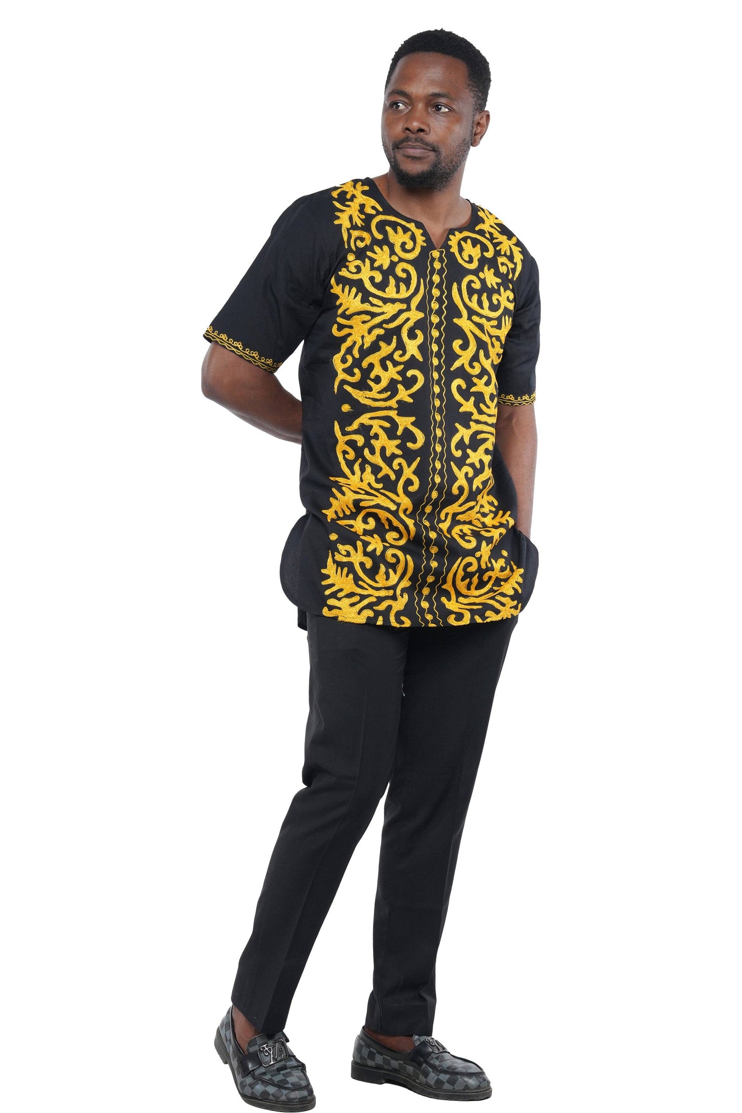 Black and Gold Embroidered Shirt