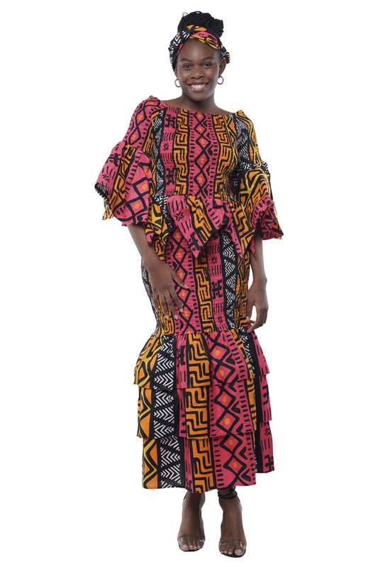 African Ankara Women Zig Zag Hem Top and Fish Tail Skirt Set