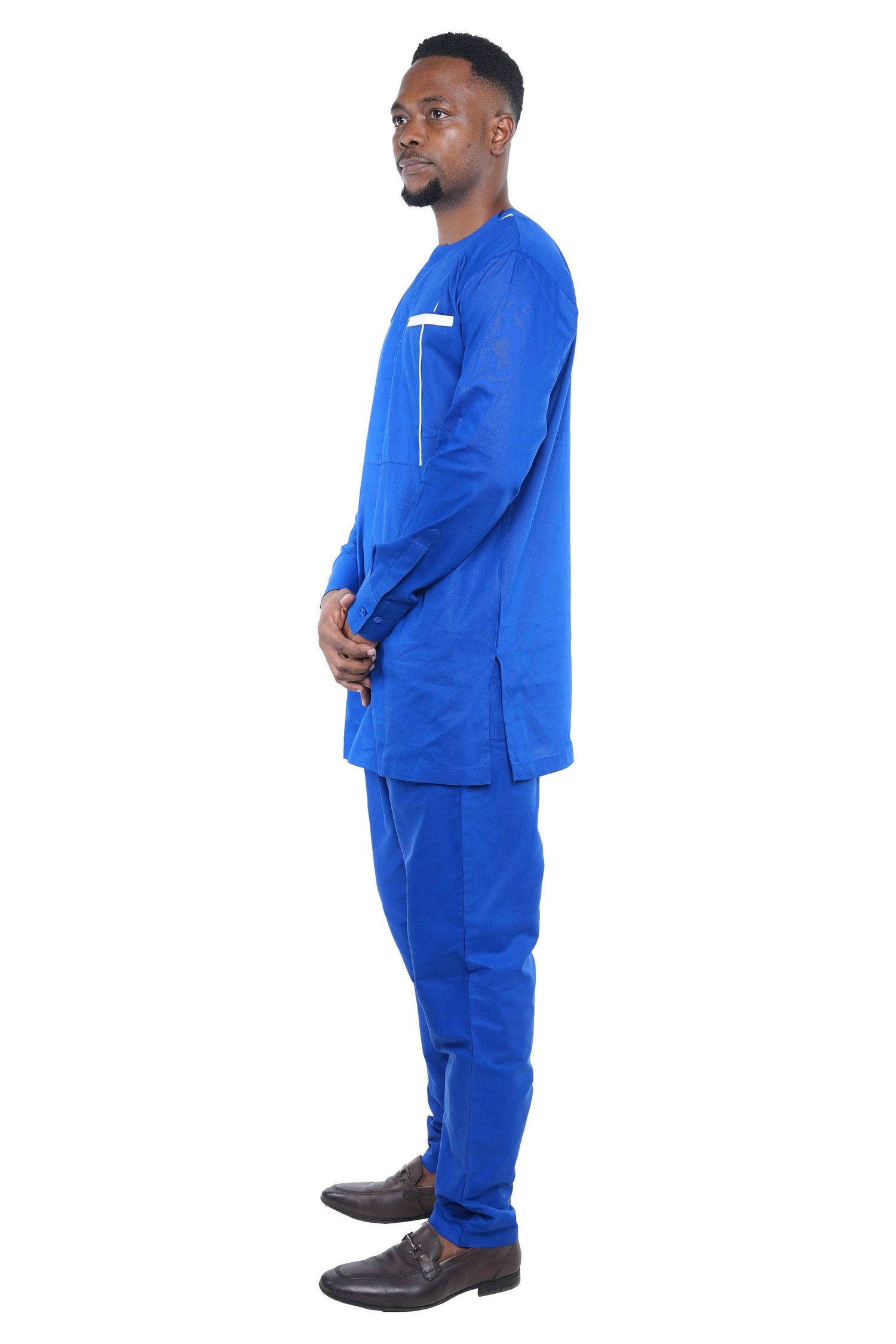 African Ankara Kente Men's Royal Blue Two Piece Pant Set
