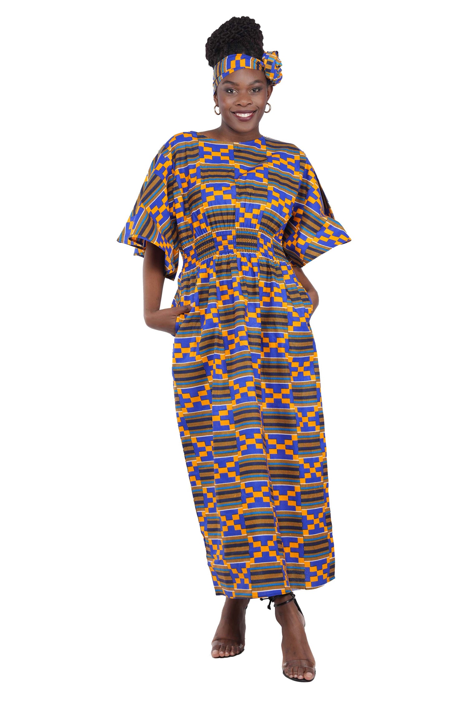 Long Maxi Dress Bell Sleeves & African Embroidered Dashiki Shirt