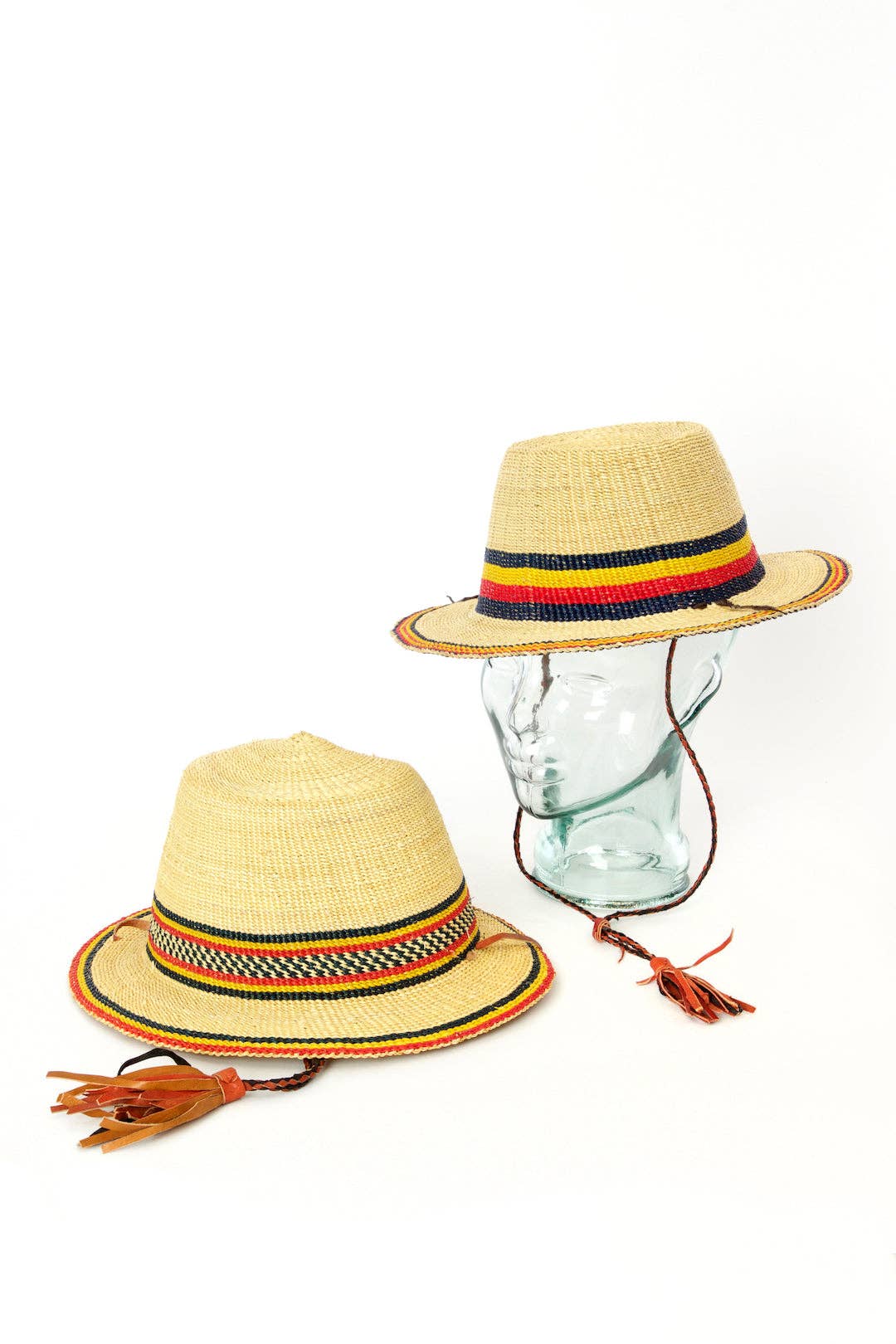 Short Brimmed Ghanaian Straw Hat with Leather Strap